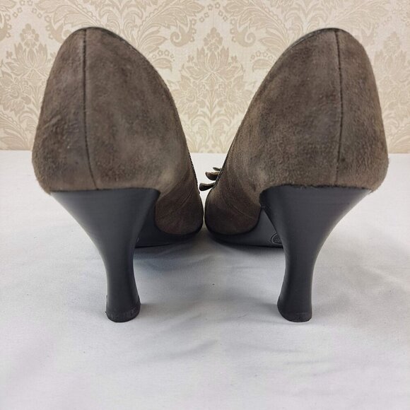 Sofft Size 8W Fiorella Gray Suede Leather Heels Flower on Front Round Toe NWOT - Picture 6 of 14